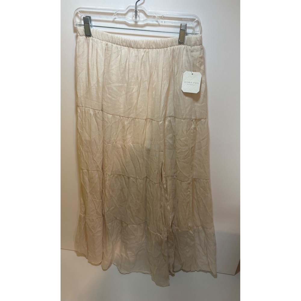 Altar'd State Cream Tiered Maxi Skirt Size M NWT Boho Flowy Linen Blend Casual